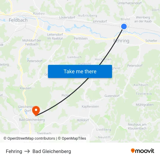 Fehring to Bad Gleichenberg map