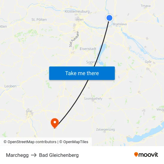 Marchegg to Bad Gleichenberg map