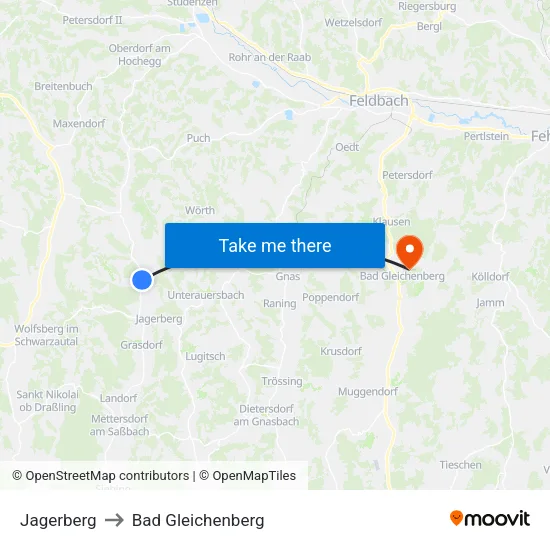 Jagerberg to Bad Gleichenberg map