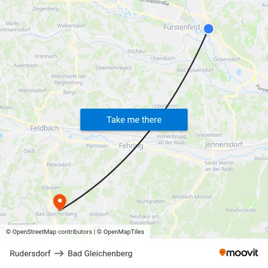 Rudersdorf to Bad Gleichenberg map