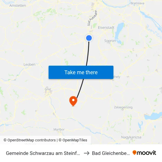 Gemeinde Schwarzau am Steinfeld to Bad Gleichenberg map