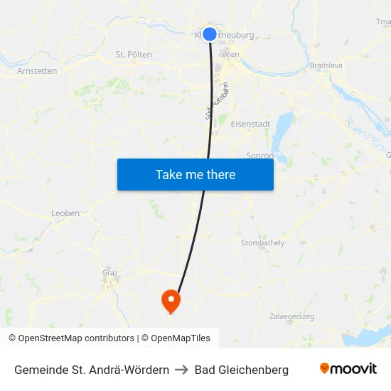 Gemeinde St. Andrä-Wördern to Bad Gleichenberg map