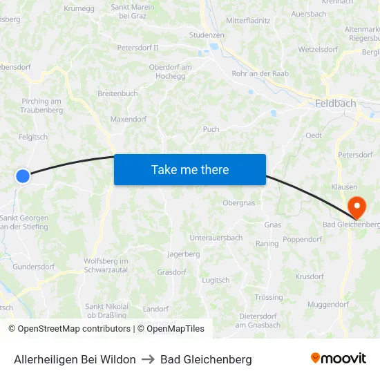 Allerheiligen Bei Wildon to Bad Gleichenberg map