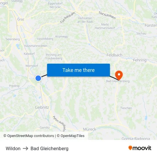 Wildon to Bad Gleichenberg map