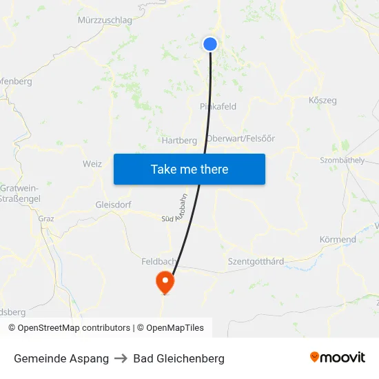 Gemeinde Aspang to Bad Gleichenberg map
