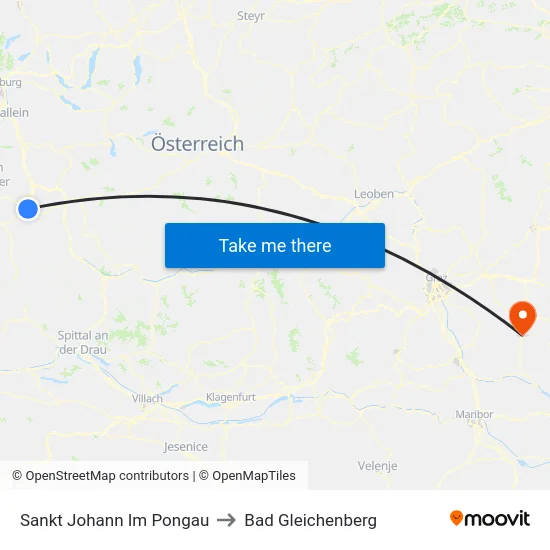 Sankt Johann Im Pongau to Bad Gleichenberg map