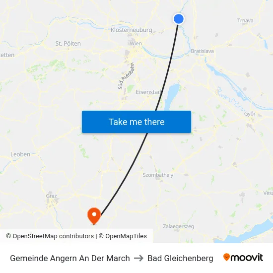 Gemeinde Angern An Der March to Bad Gleichenberg map