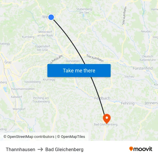 Thannhausen to Bad Gleichenberg map
