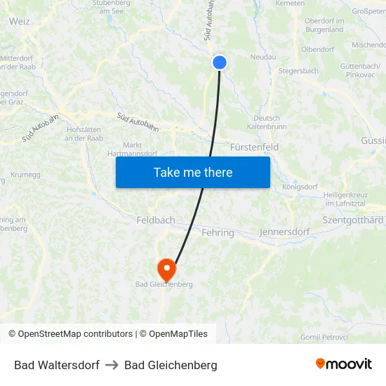 Bad Waltersdorf to Bad Gleichenberg map