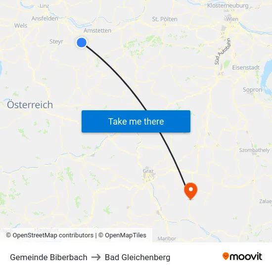 Gemeinde Biberbach to Bad Gleichenberg map