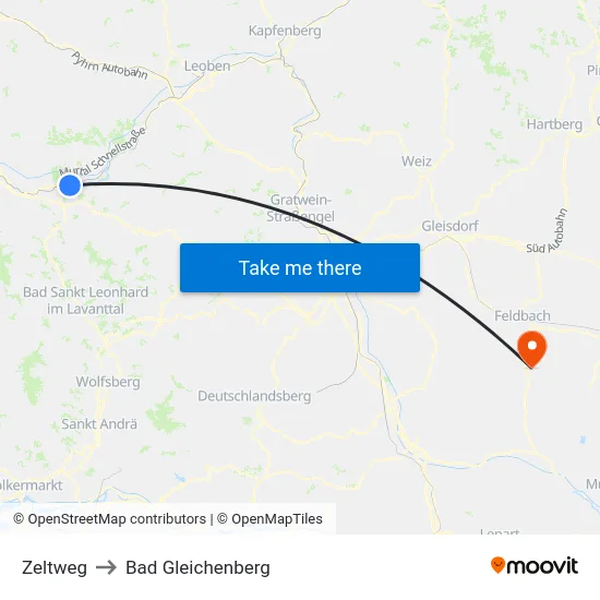 Zeltweg to Bad Gleichenberg map