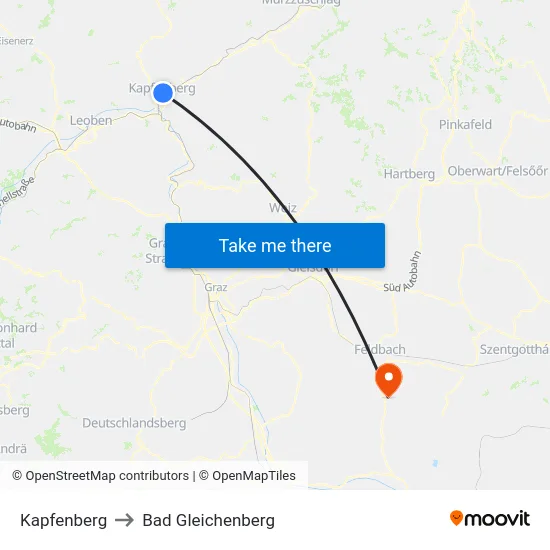 Kapfenberg to Bad Gleichenberg map