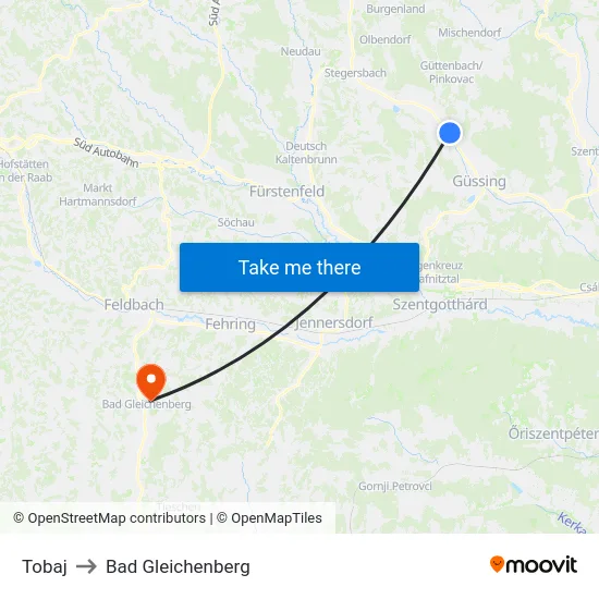 Tobaj to Bad Gleichenberg map