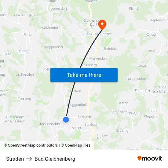 Straden to Bad Gleichenberg map