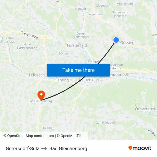 Gerersdorf-Sulz to Bad Gleichenberg map