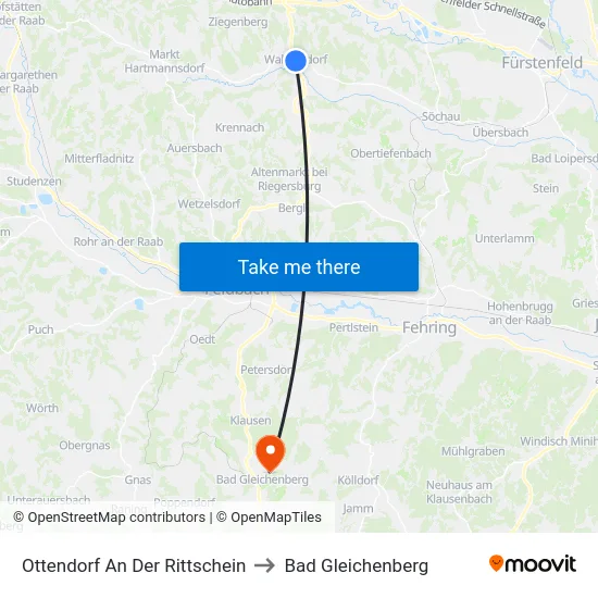 Ottendorf An Der Rittschein to Bad Gleichenberg map