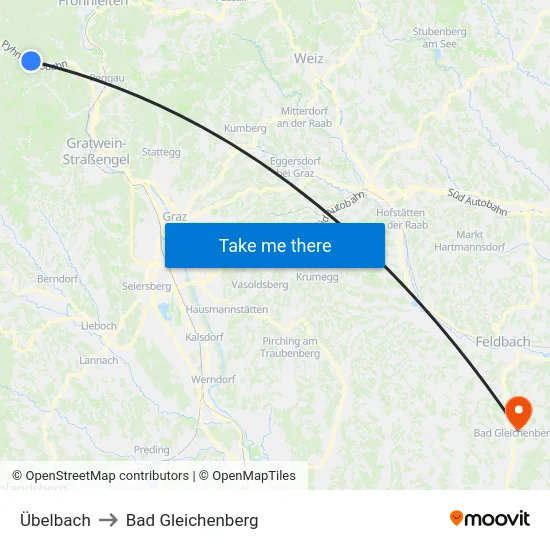 Übelbach to Bad Gleichenberg map