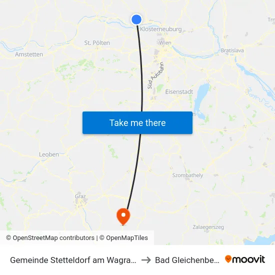 Gemeinde Stetteldorf am Wagram to Bad Gleichenberg map