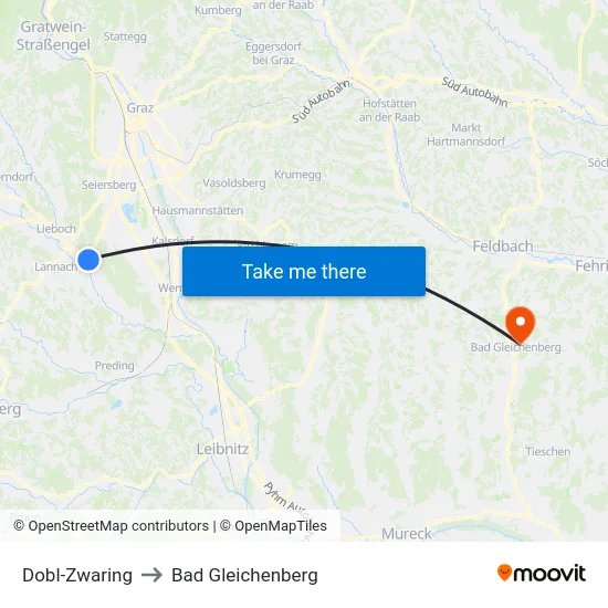Dobl-Zwaring to Bad Gleichenberg map