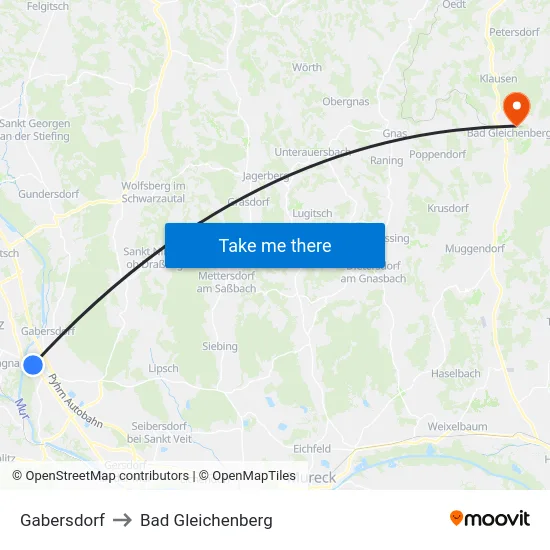Gabersdorf to Bad Gleichenberg map