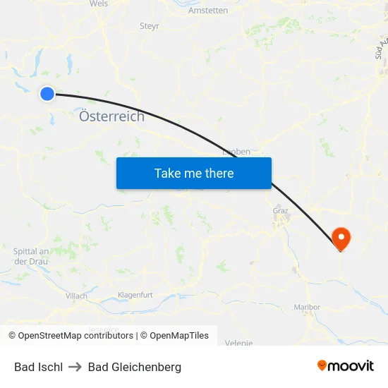Bad Ischl to Bad Gleichenberg map