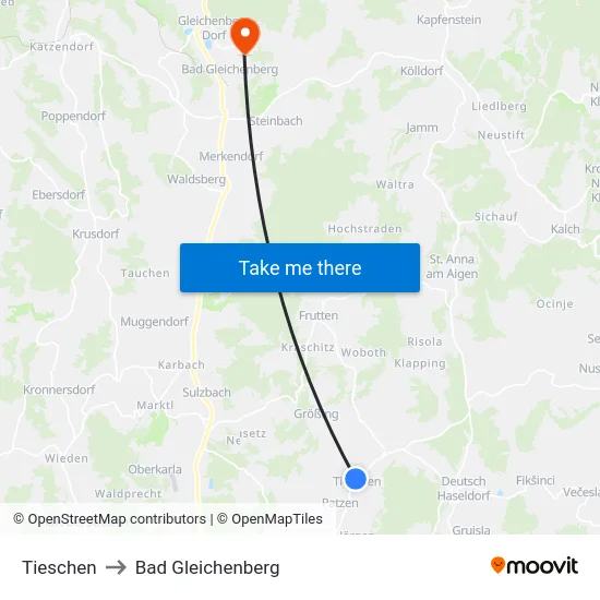 Tieschen to Bad Gleichenberg map