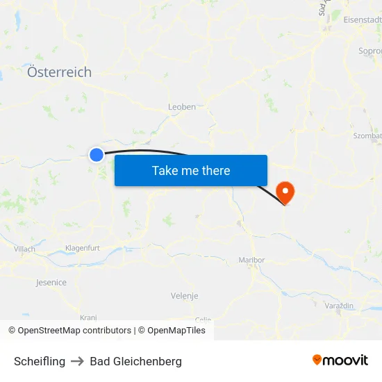 Scheifling to Bad Gleichenberg map