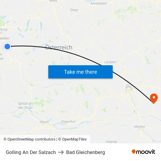 Golling An Der Salzach to Bad Gleichenberg map