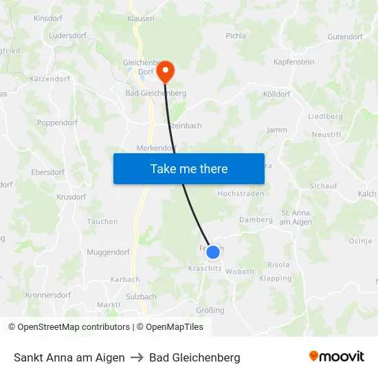 Sankt Anna am Aigen to Bad Gleichenberg map