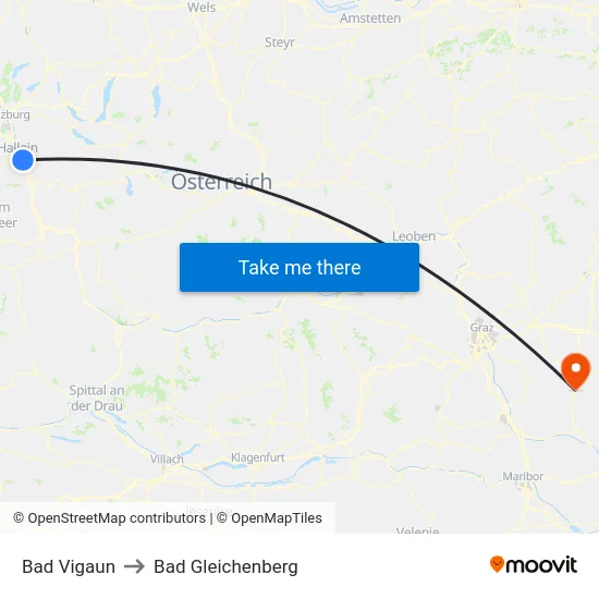 Bad Vigaun to Bad Gleichenberg map