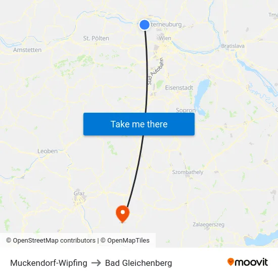 Muckendorf-Wipfing to Bad Gleichenberg map