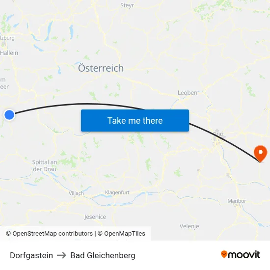 Dorfgastein to Bad Gleichenberg map