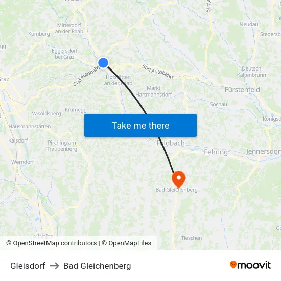 Gleisdorf to Bad Gleichenberg map