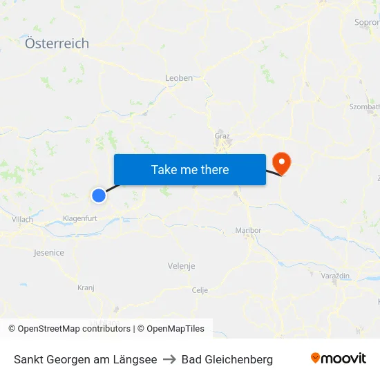 Sankt Georgen am Längsee to Bad Gleichenberg map