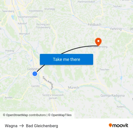 Wagna to Bad Gleichenberg map