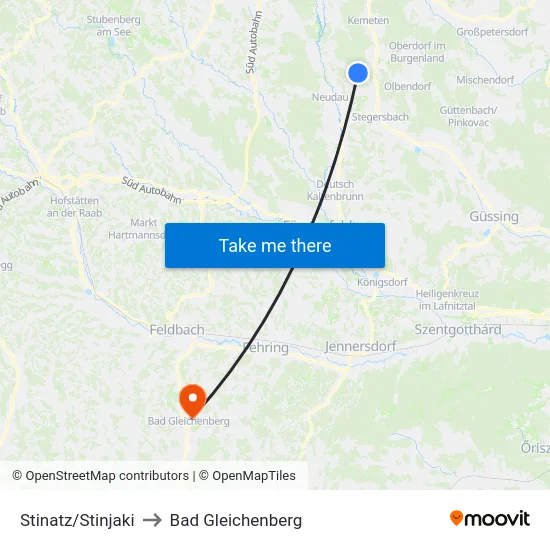 Stinatz/Stinjaki to Bad Gleichenberg map