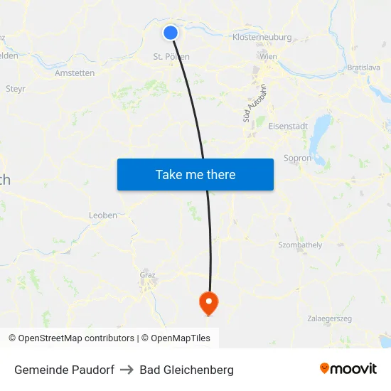 Gemeinde Paudorf to Bad Gleichenberg map