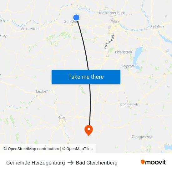 Gemeinde Herzogenburg to Bad Gleichenberg map