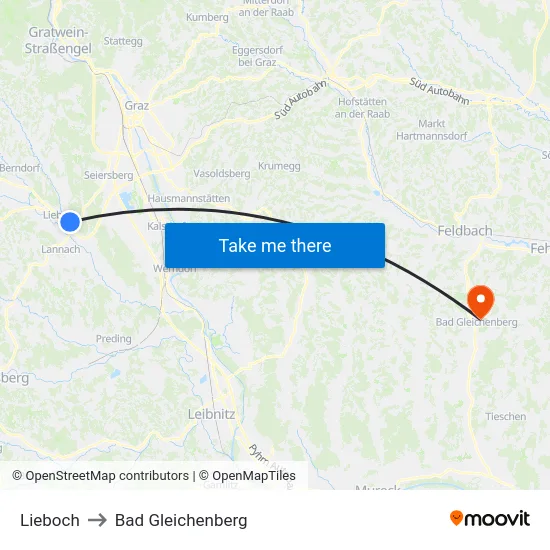 Lieboch to Bad Gleichenberg map