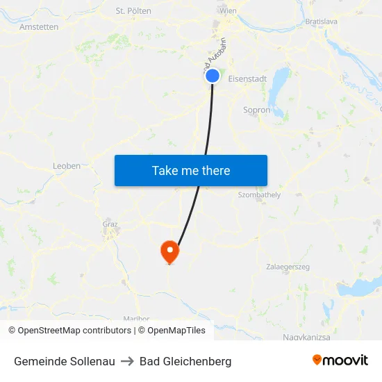 Gemeinde Sollenau to Bad Gleichenberg map