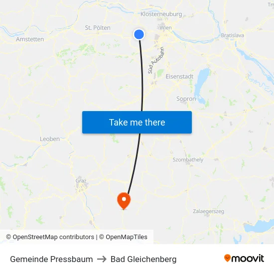 Gemeinde Pressbaum to Bad Gleichenberg map