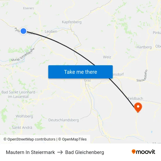 Mautern In Steiermark to Bad Gleichenberg map