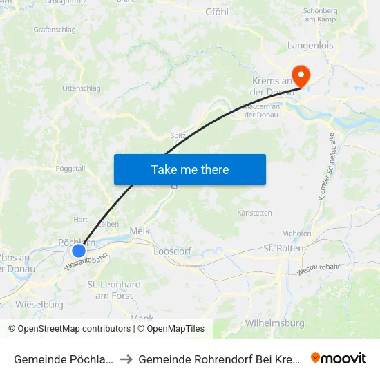 Gemeinde Pöchlarn to Gemeinde Rohrendorf Bei Krems map