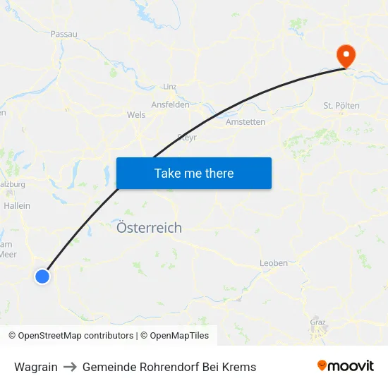 Wagrain to Gemeinde Rohrendorf Bei Krems map