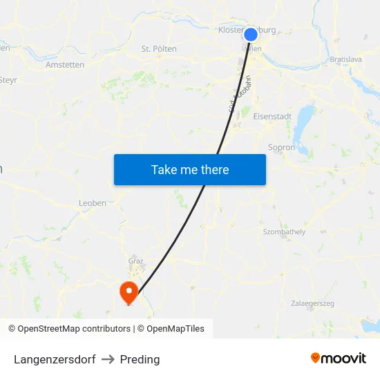Langenzersdorf to Preding map