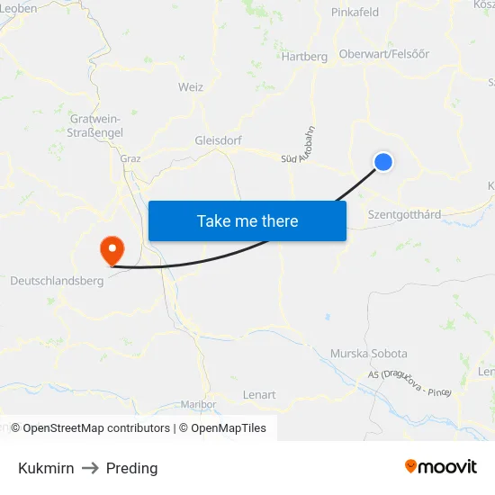 Kukmirn to Preding map