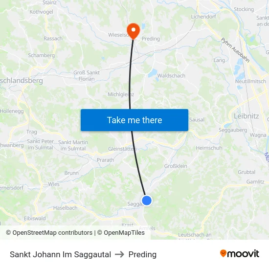 Sankt Johann Im Saggautal to Preding map