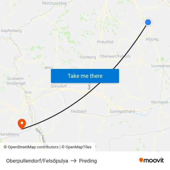 Oberpullendorf/Felsőpulya to Preding map