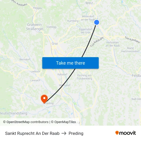 Sankt Ruprecht An Der Raab to Preding map