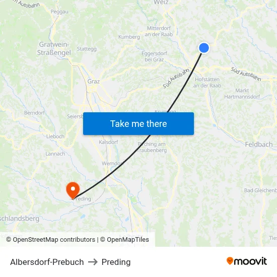 Albersdorf-Prebuch to Preding map